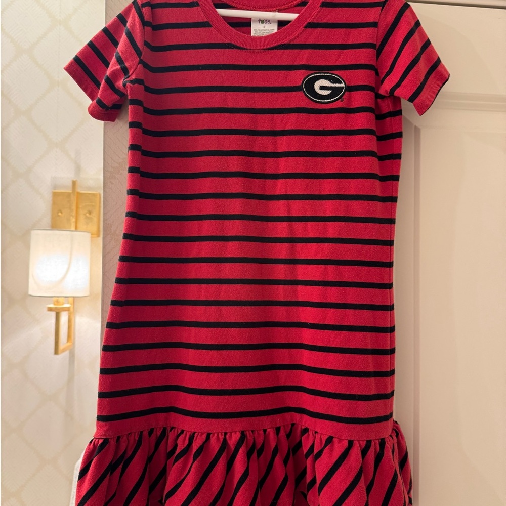 Red and Black Striped UGA Dress with Logo